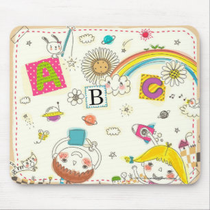 Girl and boy playing by blackboard mouse pad