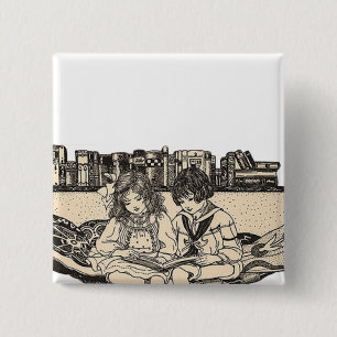 Girl and Boy Reading 15 Cm Square Badge