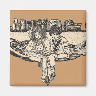 Girl and Boy Reading Magnet