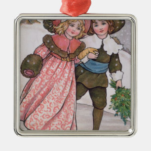 Girl and Boy Skating Metal Ornament