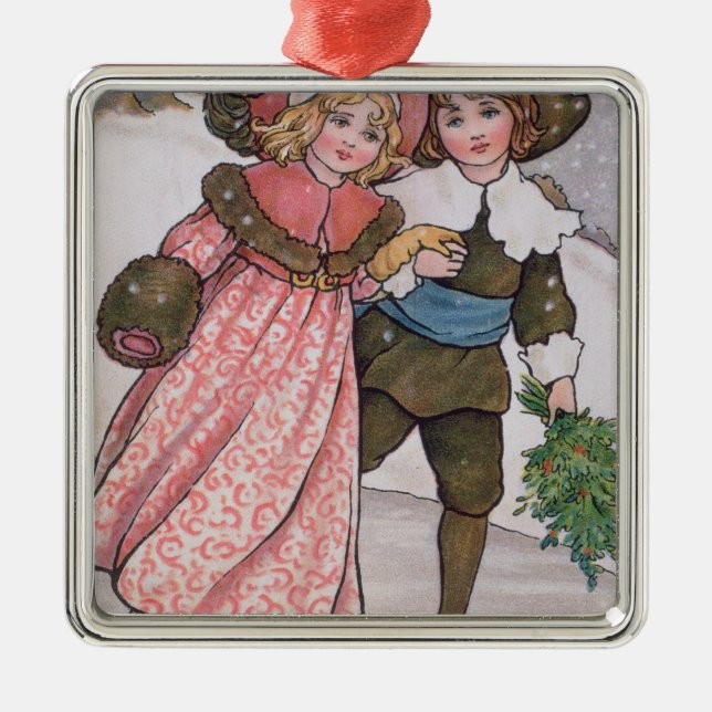 Girl and Boy Skating Metal Ornament (Front)