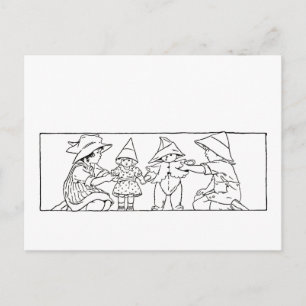 Girl and Boy with Doll and Bear Vintage Art Postcard