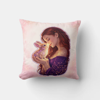 Girl and Bunny Love Throw Pillow