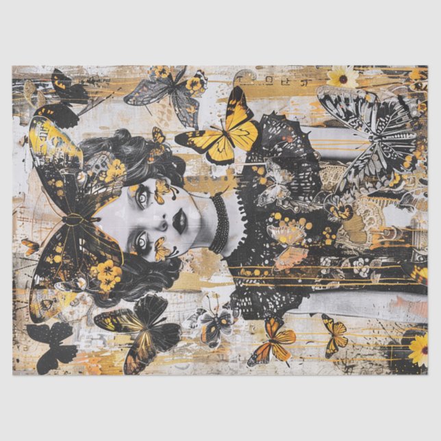 Girl and Butterflies Vintage Decoupage Tissue Paper (Front)