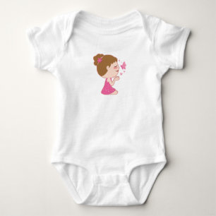 Girl and Butterfly Cute Drawing Baby Bodysuit