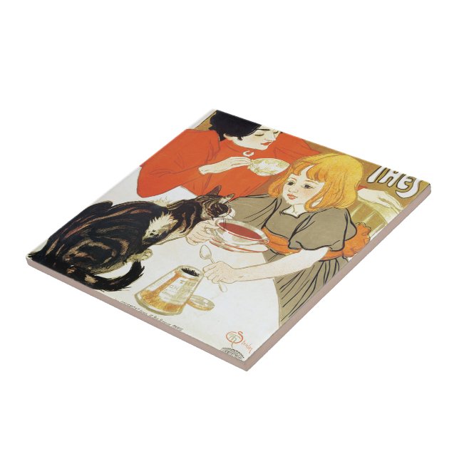 Girl and Cat, Alexandre Steinlen Tile (Side)