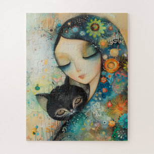 GIRL AND CAT ART JIGSAW PUZZLE