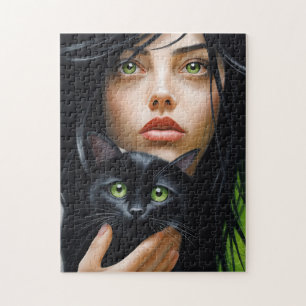 GIRL AND CAT ART JIGSAW PUZZLE