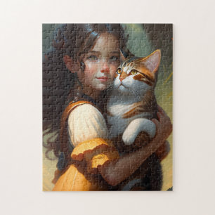 GIRL AND CAT ART JIGSAW PUZZLE