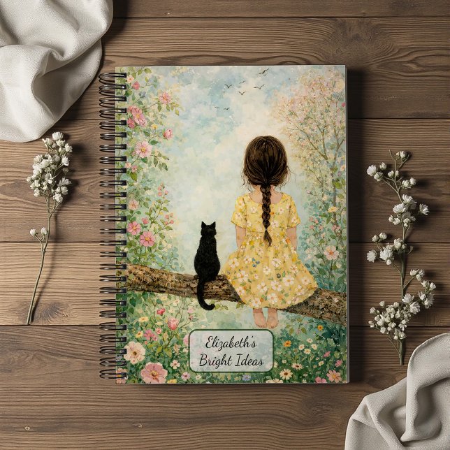 Girl and Cat in Spring Garden Notebook (Creator Uploaded)