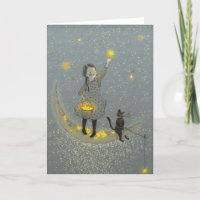 Girl and Cat On The Moon and Stars