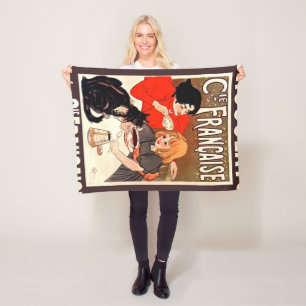 Girl and Cat, Vintage Poster, Alexandre Steinlen Fleece Blanket