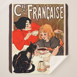 Girl and Cat, Vintage Poster, Alexandre Steinlen Sherpa Blanket
