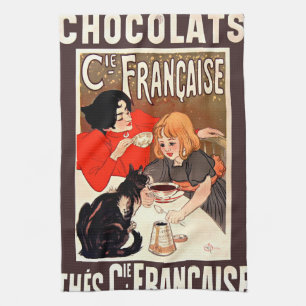 Girl and Cat, Vintage Poster, Alexandre Steinlen Tea Towel