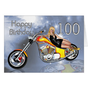 Girl and chopper 100 Birthday card