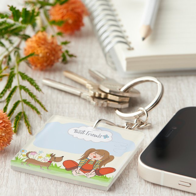 Girl And Dog Best Friends Key Ring (Creator Uploaded)