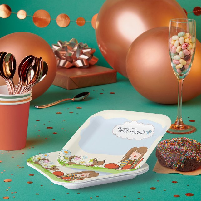 Girl And Dog Best Friends Paper Plate (Creator Uploaded)