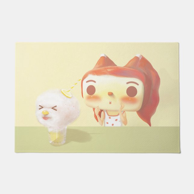 Girl and Dog Soda Illustration Doormat (Front)