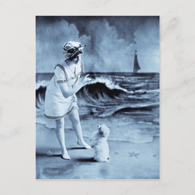 Girl and Dog vintage 1913 Postcard (Front)