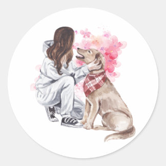 Girl And Dog Watercolor Sticker