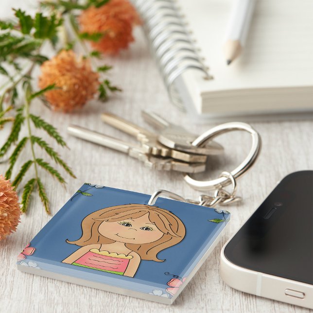 Girl And Flowers Key Ring (Creator Uploaded)