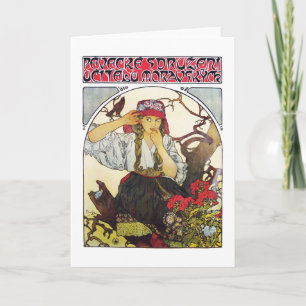 Girl and Geranium, Mucha Card