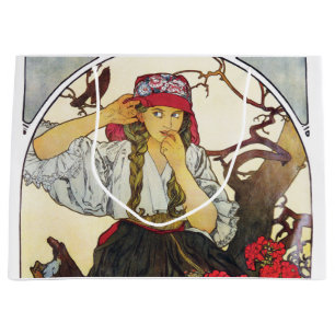 Girl and Geranium, Mucha Large Gift Bag