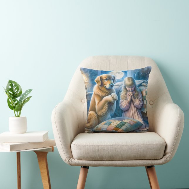 Girl and Golden Retriever Praying  Cushion (Chair)