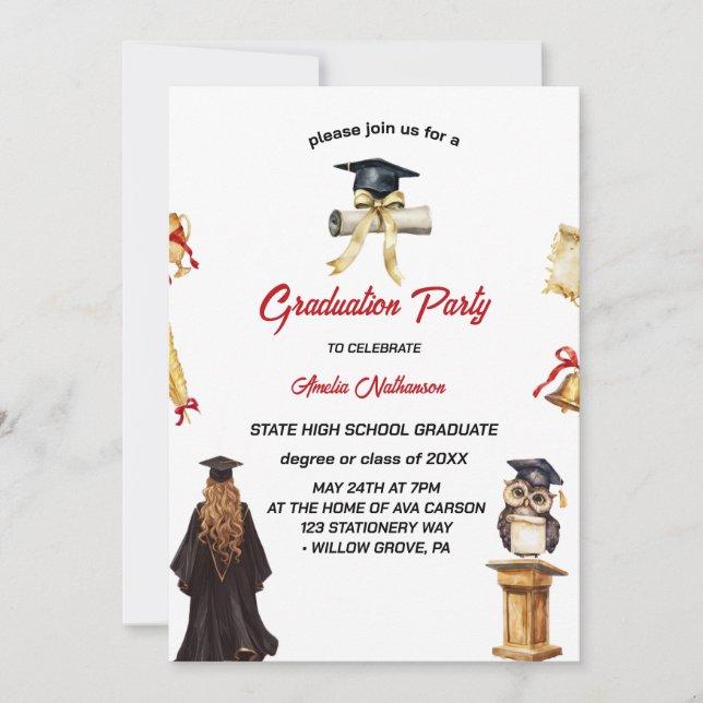 girl and hat Graduation Party  Invitation (Front)