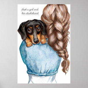 Girl and her Dachshund Poster