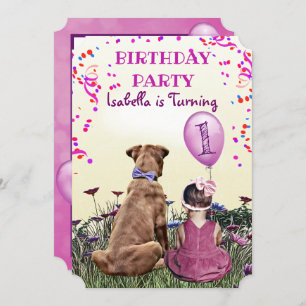 Girl and her Dog Purple Birthday Party Invitation
