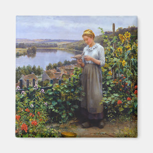 Girl and her Pet Dove (Young Woman and Bird) Magnet
