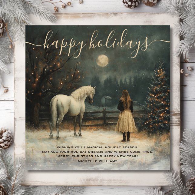 Girl and Horse | Full Moon Winter Christmas Holiday Card (Front - Girl and Horse  Full Moon Winter Christmas Holiday Card)