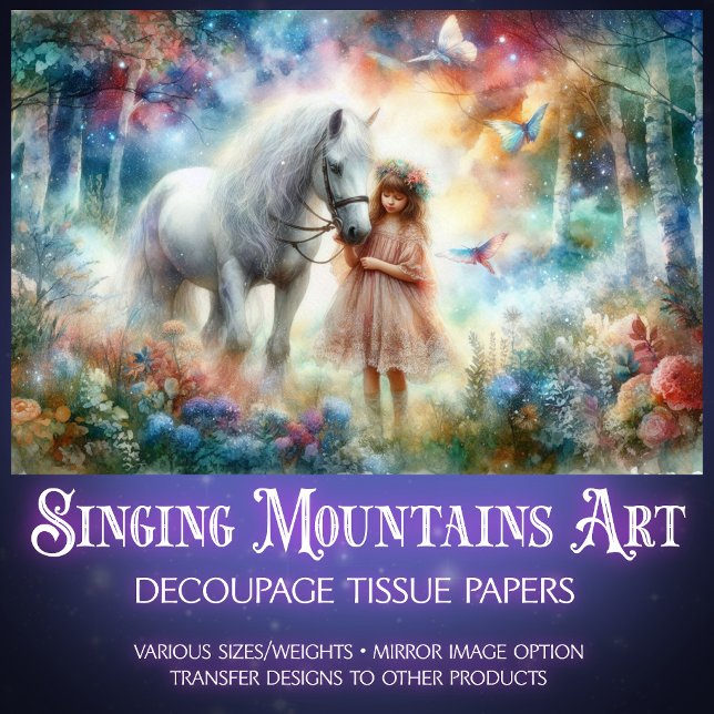 Girl and Horse in Enchanted Forest Decoupage Tissue Paper (Creator Uploaded)