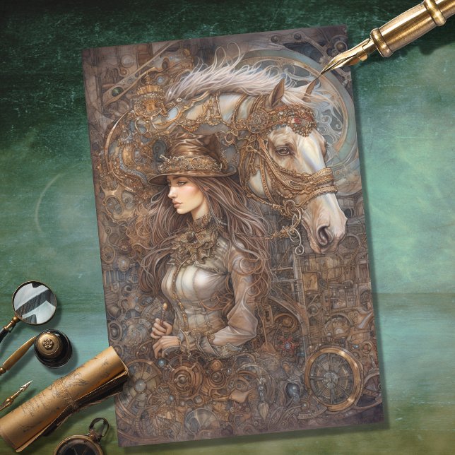 Girl and Horse Steampunk 9 Decoupage Paper (Creator Uploaded)