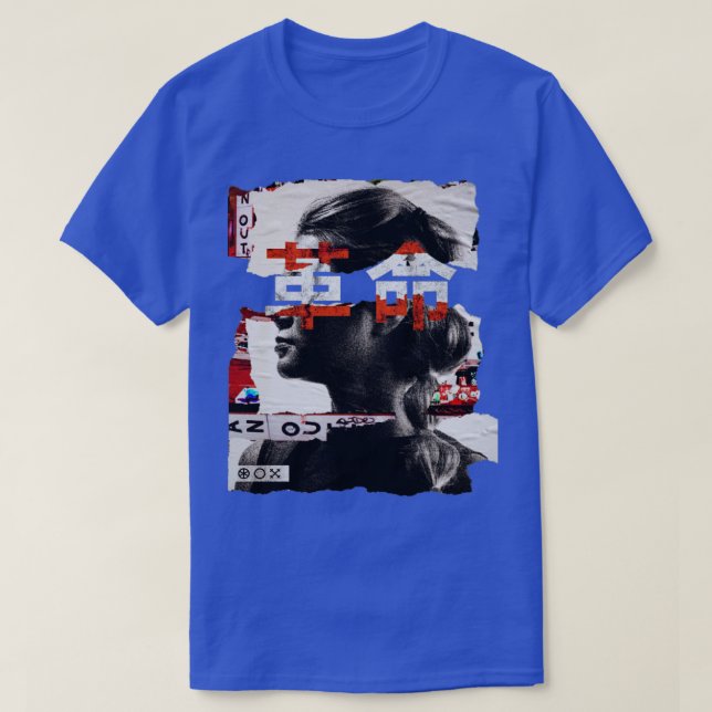 Girl and Japanese text collage T-Shirt (Design Front)