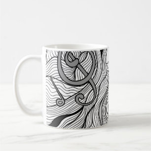 Girl and music. Vintage illustration. Black outlin Coffee Mug