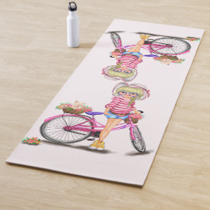 Girl and Pink Bike Yoga Mat
