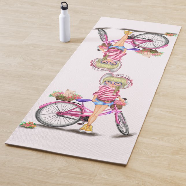 Girl and Pink Bike Yoga Mat (In Situ)