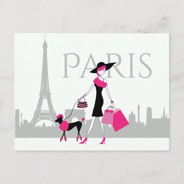 Girl and Poodle in Paris With Eiffel Tower Postcard (Front)