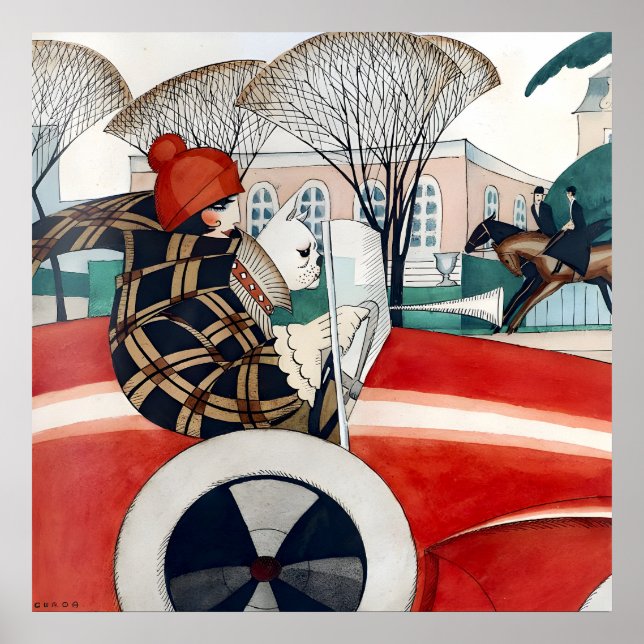 Girl and pug in an Automobile (1927) by Gerda Wege Poster (Front)