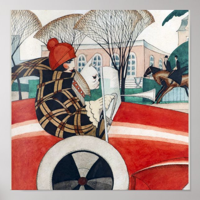 Girl and Pug in an Automobile Poster (Front)