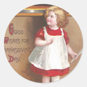 Girl and Pumpkin Pies Vintage Thanksgiving Classic Round Sticker