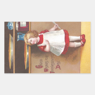 Girl and Pumpkin Pies Vintage Thanksgiving Rectangular Sticker