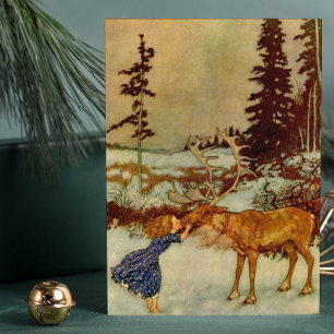 Girl and Reindeer Christmas 🎄 Holiday Card
