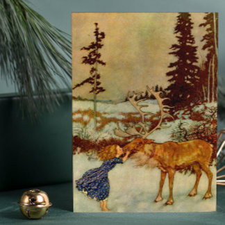 Girl and Reindeer Christmas 🎄 Holiday Card