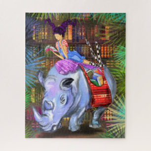 Girl and Rhino - Library In the Jungle - Fantastic Jigsaw Puzzle