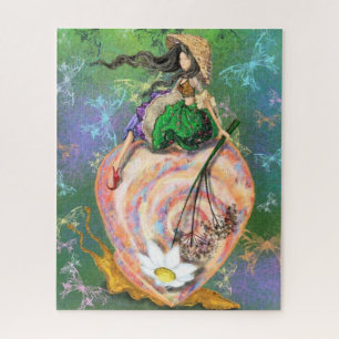 Girl and Snail Vintage Drawing Fantasy Fairytale Jigsaw Puzzle