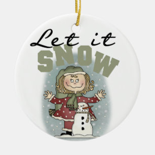 Girl and Snowman Let it Snow  Keepsake Ornament