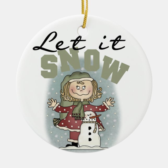 Girl and Snowman Let it Snow  Keepsake Ornament (Front)